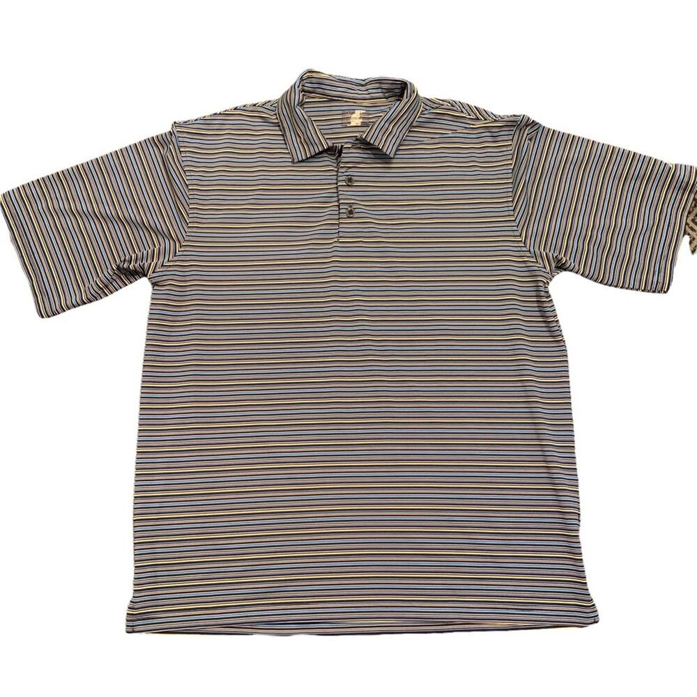 Slazenger Mens blue and yellow striped golf polo shirt size large